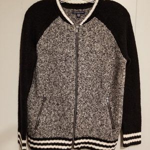 American Eagle black/white varsity zip up sweater